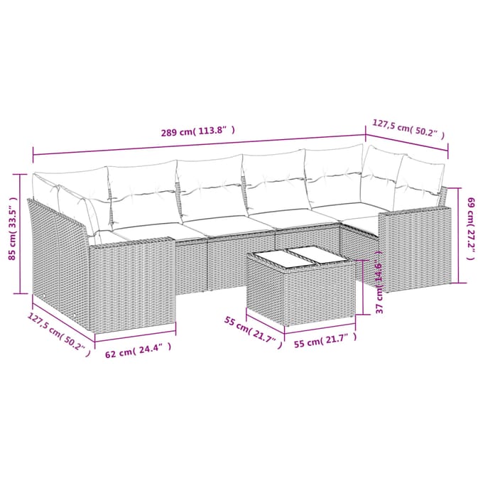 vidaXL - 8-delige - Loungeset - met - kussens - poly - rattan - bruin