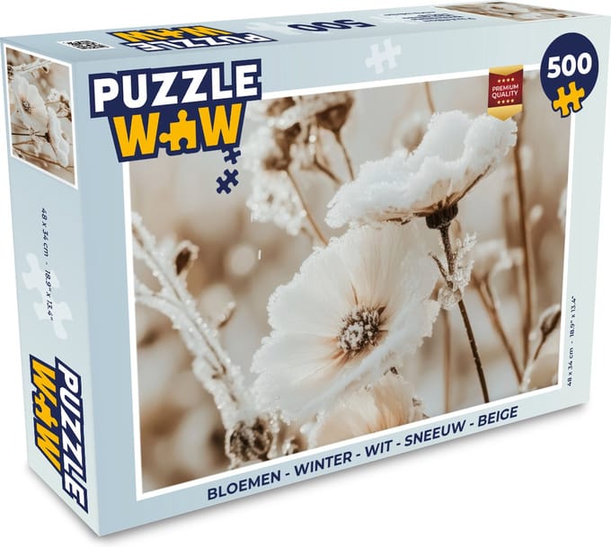 Puzzel Bloemen - Winter - Wit - Sneeuw - Beige - Legpuzzel - Puzzel 500 stukjes