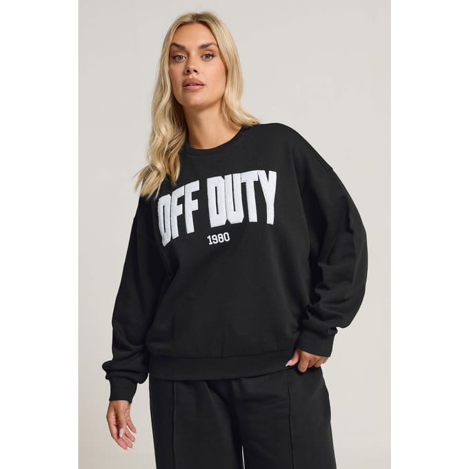 Yours Zwart 'Off Duty' Slogan Sweatshirt Size 46