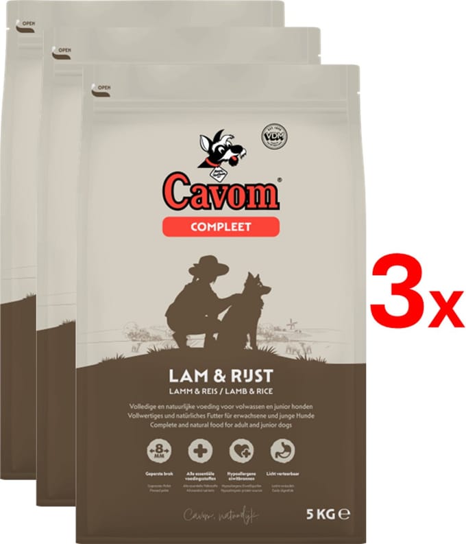 Cavom compleet Lam & Rijst - geperste brokken - 3x 5kg