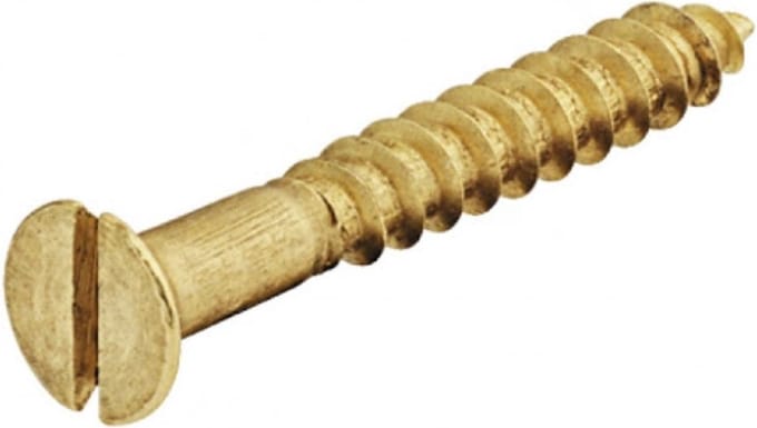 Houtschroef. 2.5 x 20mm. lang. Messing. Platkop. 18 Stuks koper Schroeven.