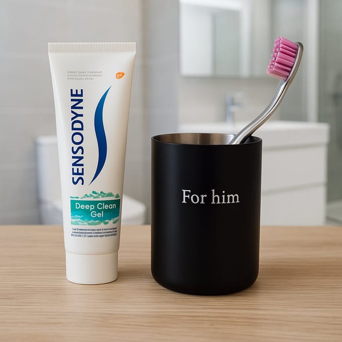Badkamer beker (met eigen naam) - Laser gegraveerd - RVS - Tandenborstelhouder