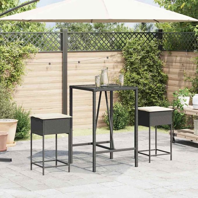 vidaXL - Tuinbarkrukken - met - kussens - 2 - st - poly - rattan - zwart