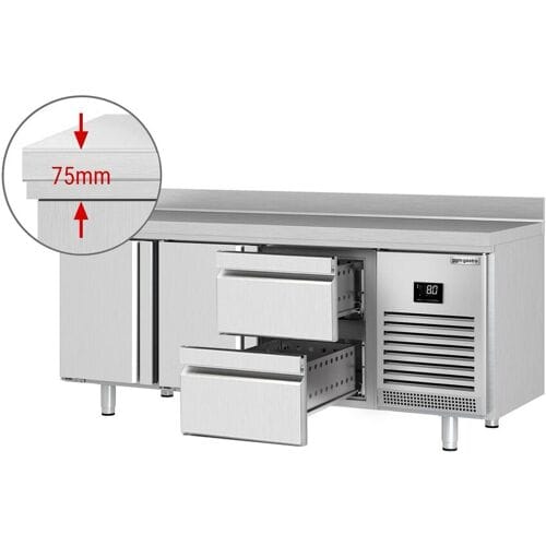 GGM Gastro Koelwerkbank PREMIUM PLUS - 1960x700mm - met 2 deuren - met 2 lades - met opstand zilver
