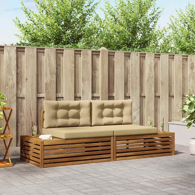 vidaXL - 2 - st - Buiten - bank - set - Massief - Acacia - Hout - en - Polyester