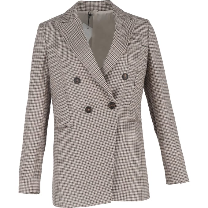 Brunello Cucinelli double-breasted blazer met pied-de-poulepatroon in beige wol