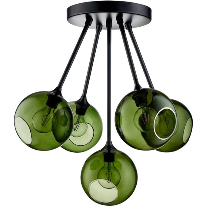 DESIGN BY US Plafondlamp Ballroom Molecule, groen, glas, 5-lamps