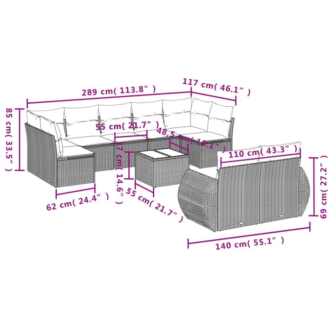 vidaXL - 10-delige - Loungeset - met - kussens - poly - rattan - beige