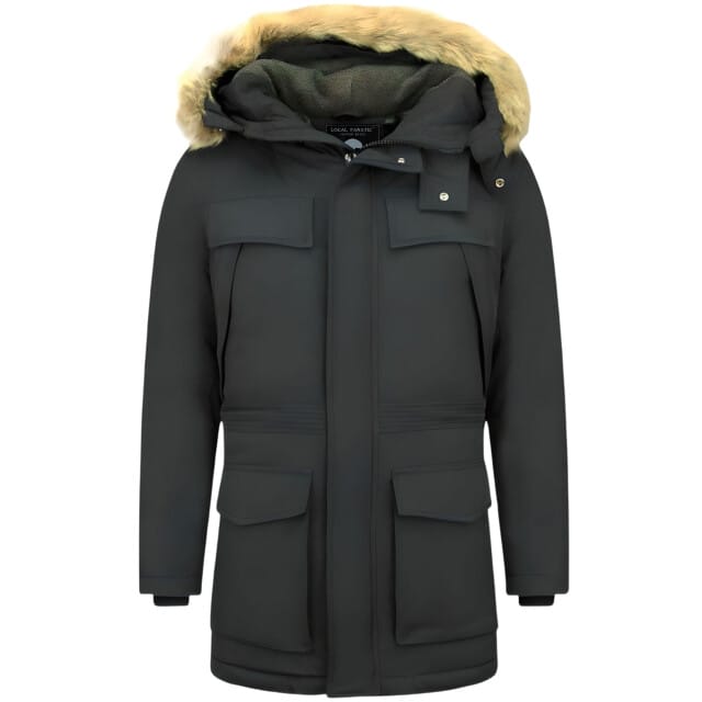Lange Heren Parka Jas - Met bontkraag - Zwart