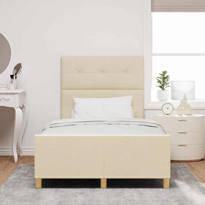 vidaXL - Bedframe - met - hoofdeinde - Crème - 120 - x - 200 - cm - Stof