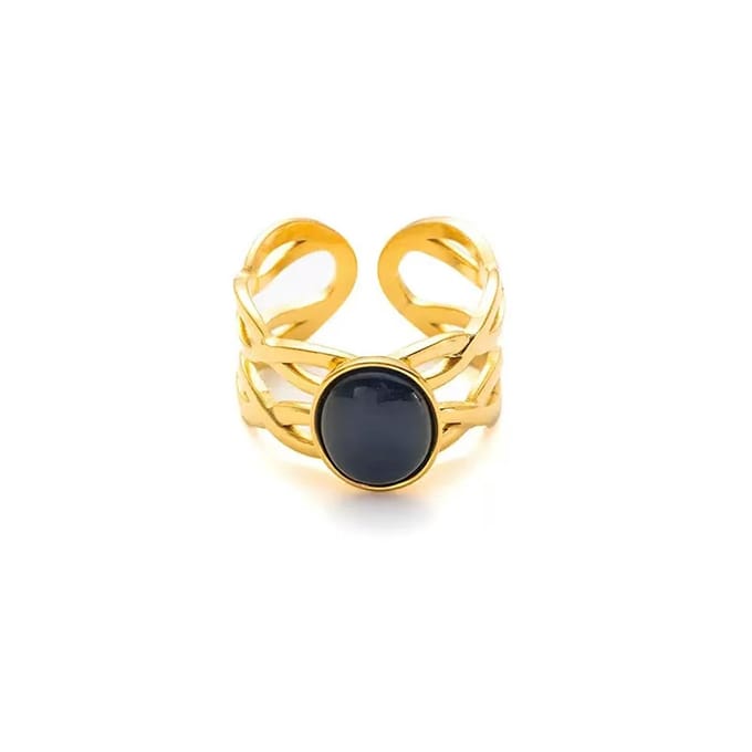 WeLoveSilver - damesring - chirurgisch staal - goudkleurig - onyx-look - one-size