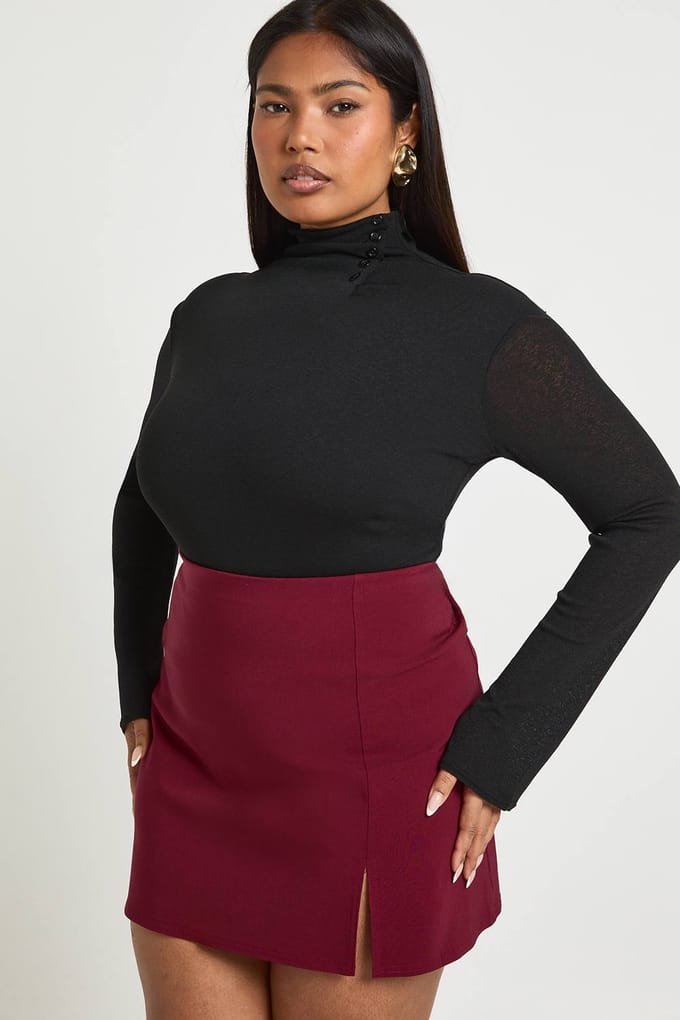 boohoo Dames Plus Bengaline Split A-lijn Rok | Bordeaux Rood | Maat: 54
