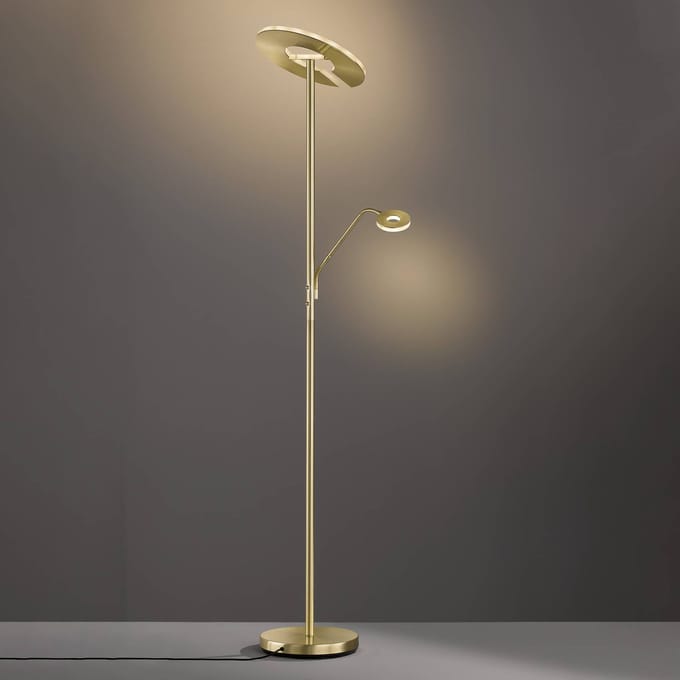 FISCHER & HONSEL LED vloerlamp Dent, messingkleurig, 180 cm, CCT, 2-lamps