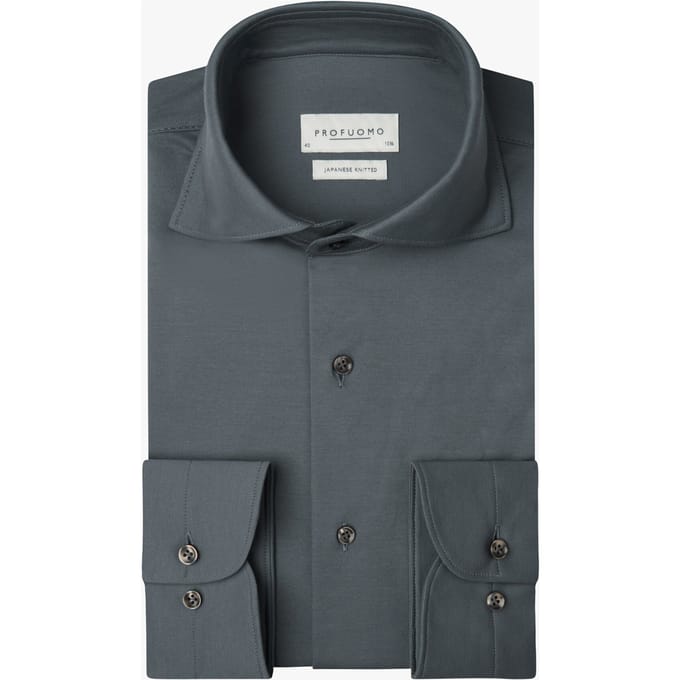 Profuomo Japanese Knitted Overhemd Denim Blue - Maat 40 - Heren - Overhemden Formeel