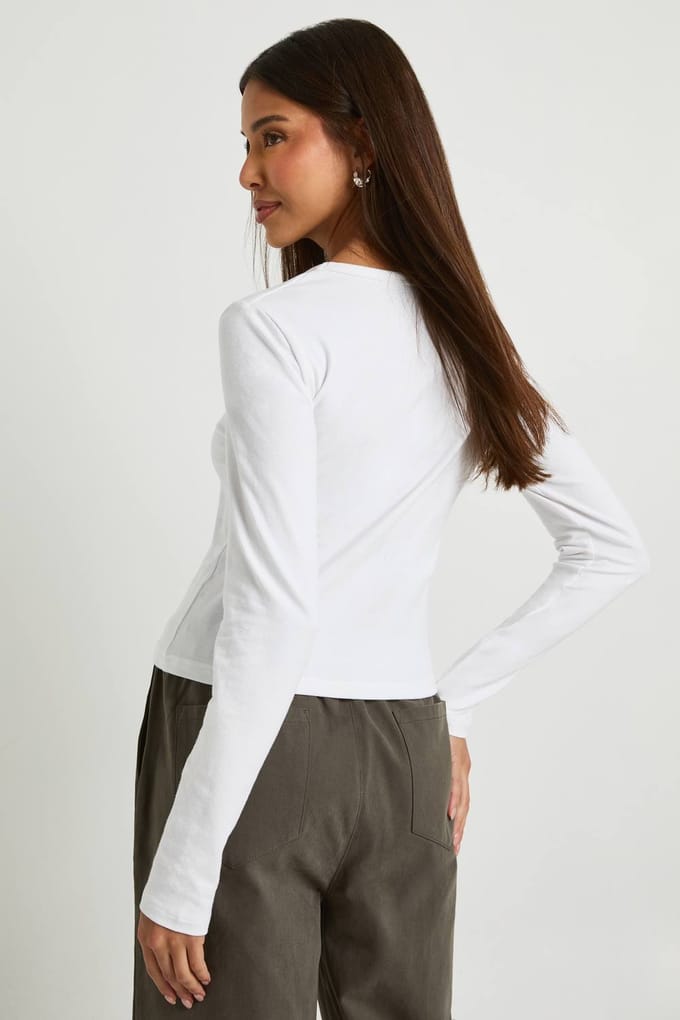 boohoo Dames Basis getailleerde top met lange mouwen | Wit | Maat: 36