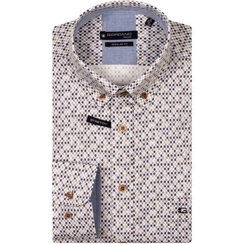 Giordano Overhemd Ivy Allover Dot Pattern Satin Stretch Button Down Navy-Multi / male