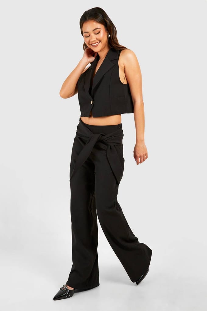 boohoo Dames Drape Side Wide Leg Trousers | Zwart | Maat: 34
