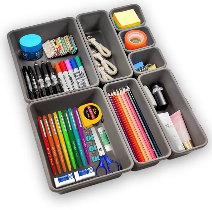 Unyqoos® Luxe Set van 8 Multifunctionele Lade- en Bureau-Organizers voor Optimale Orde