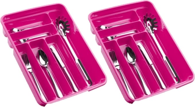 Plasticforte Bestekbak - 6-vaks - roze - 40 x 30 x 7 cm - bestekhouder
