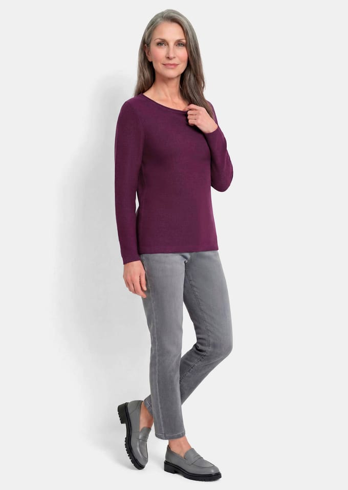 Fijn gebreide tricot pullover met boothals - bessen - Gr. 19 van Goldner Fashion