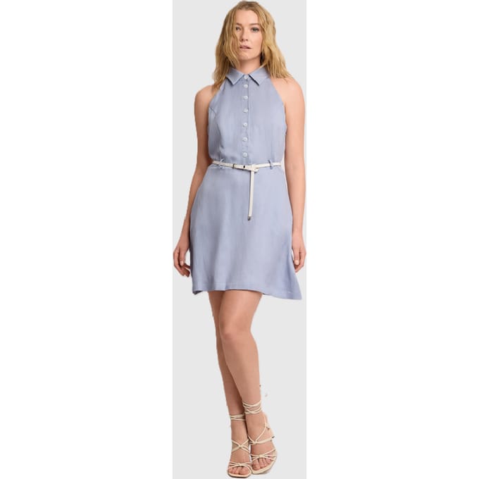 korte jurk met riem vrouw blauw