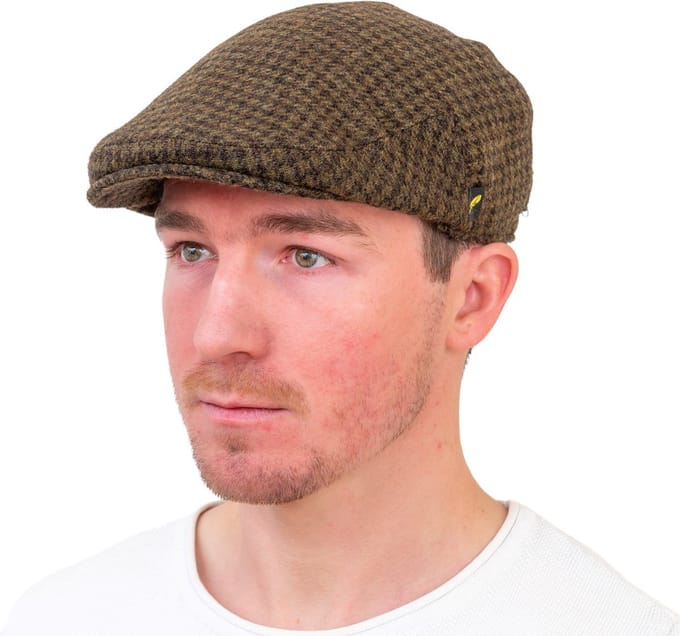 Hatman of Ireland The Dubliner 100% Pure New Wool Olive geruit maat Medium (58cm)