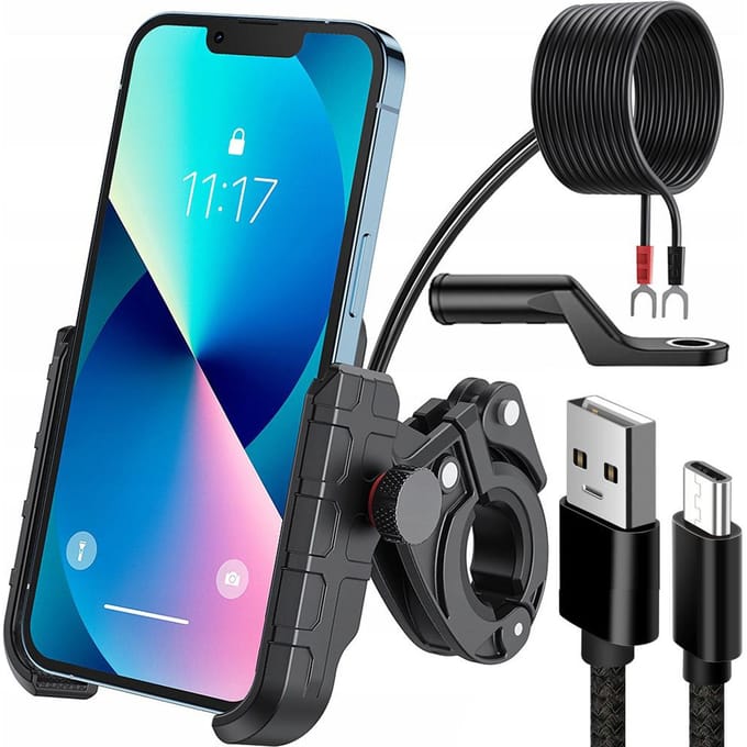 Motorfiets Telefoonhouder USB Oplader 12/24V + USB Kabel 20cm