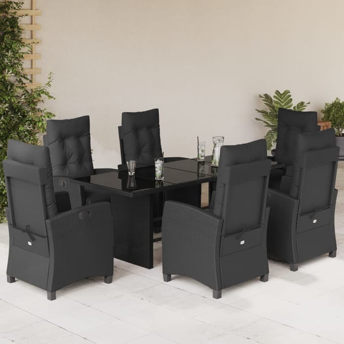 vidaXL - 7-delige - Tuinset - met - kussens - poly - rattan - zwart