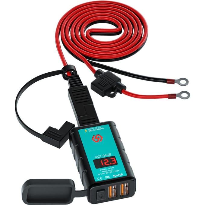 Motor USB-oplader Dual USB Motorcycle Quick Charge 3.0 met voltmeter 1,4 m OT-verlengkabel zwart