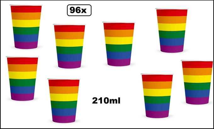 96x Beker Regenboog 210ml karton - Rainbow sport drinken pride