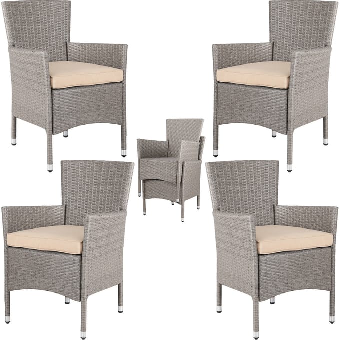 Casaria Polyrattan Tuinstoelen – 4 Stuks Stapelbaar & Kussens – Beige