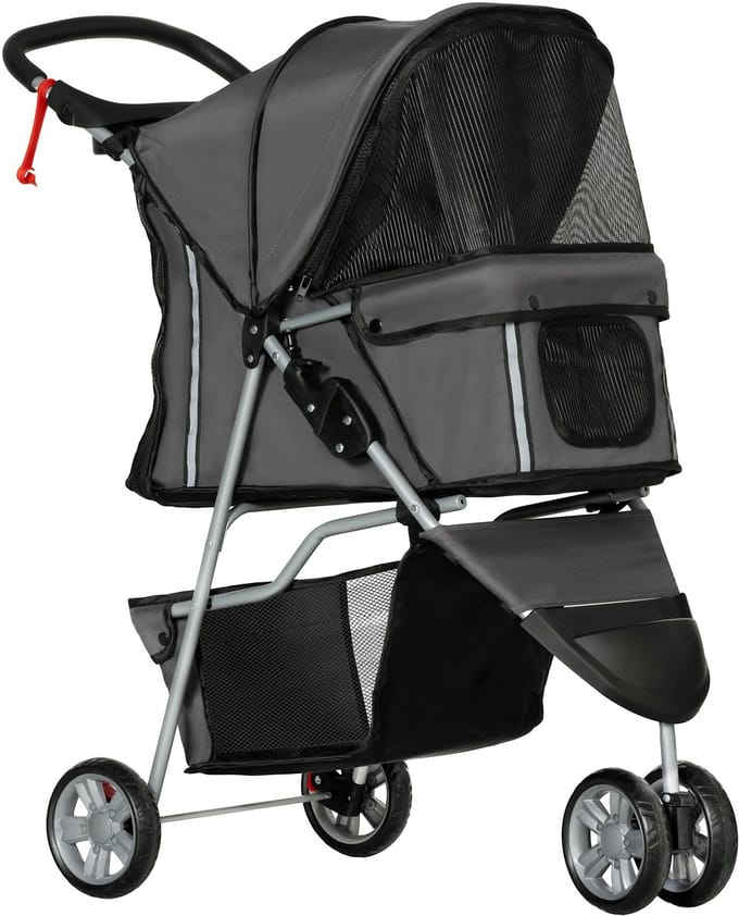 PawHut-Hundewagen-Polyester, Stahl-75L x 45B x 97H cm-Dunkelgrau