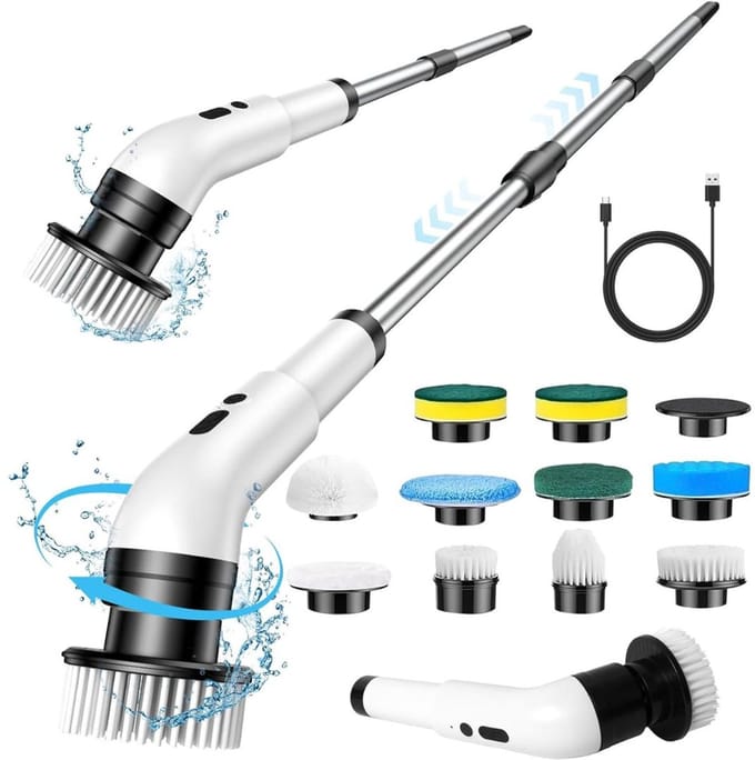 CRLYN® Schrobmachine Tegelvloer - Dweilmachine - Poetsmachine - Wit