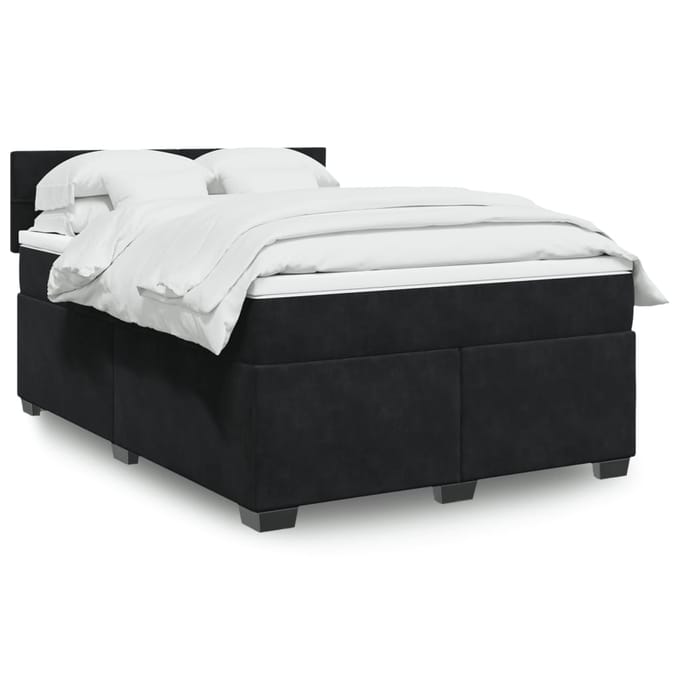 vidaXL - Boxspring - met - matras - fluweel - zwart - 140x200 - cm