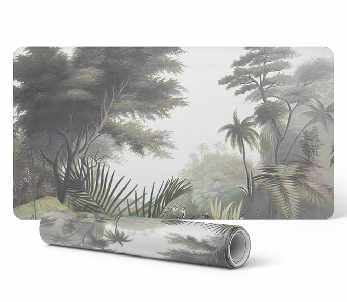 Duurzame antislip bureaumat met tropisch junglemotief, 100x50 cm