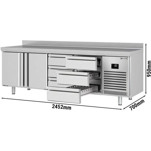 GGM Gastro Kühltisch Premium PLUS - 2452x700mm - mit 2 Türen - 6 Schubladen - mit Aufkantung