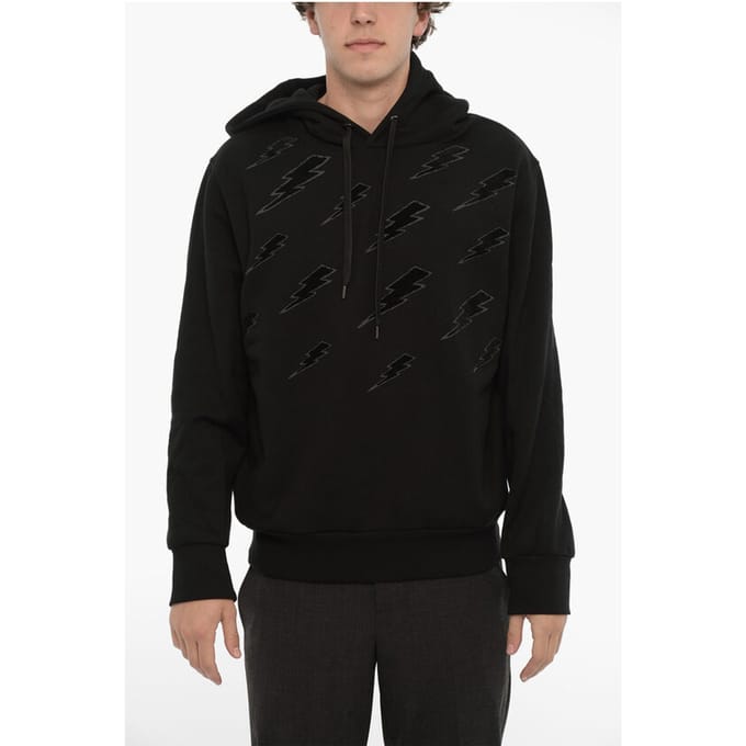 Easy Fit Hoodie met Fluwelen Bliksemflits in Zwart