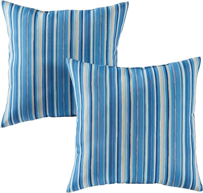Set van 2 buiten sierkussens 43 cm met stalen blauwe streep