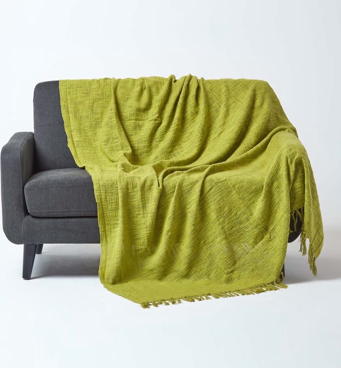 Homescapes Nirvana plaid, 100% katoen, groen, 225 x 255 cm