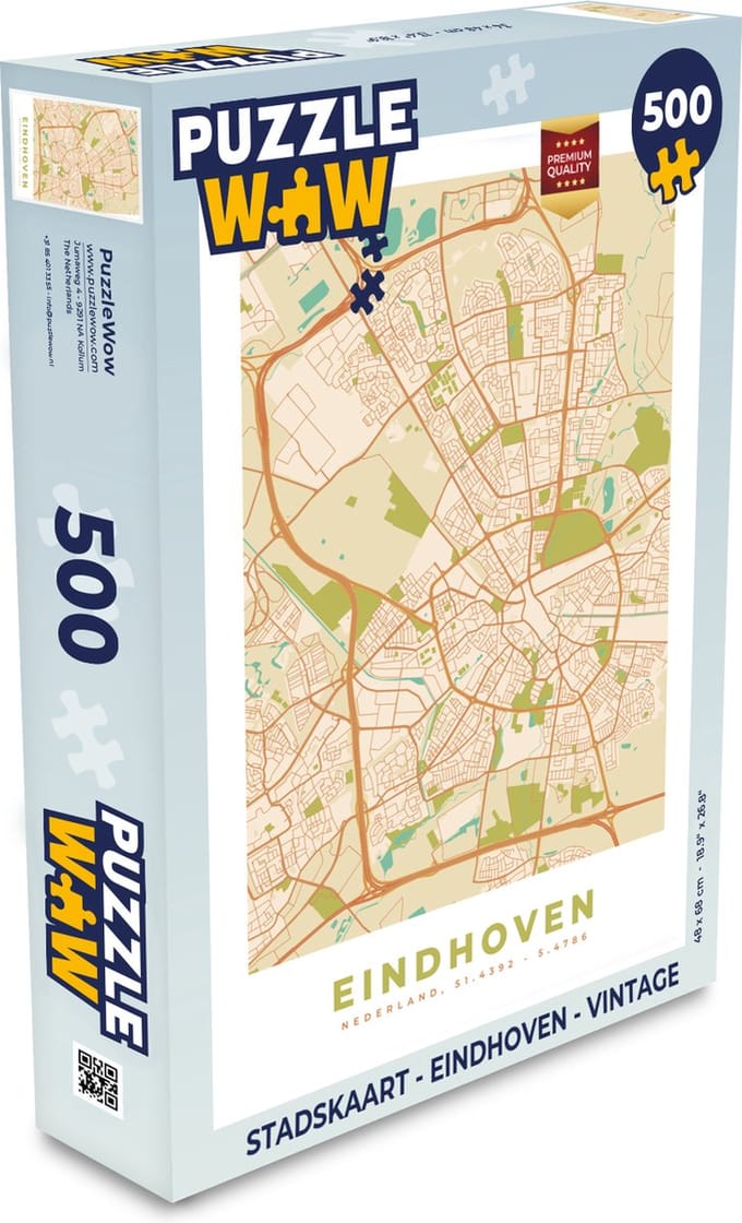 Puzzel Stadskaart - Eindhoven - Vintage - Legpuzzel - Puzzel 500 stukjes - Plattegrond