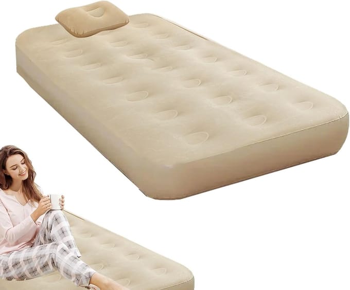 Luchtmatras - Opblaasbaar bed - Kamperen en thuis - Automatische pomp - Single layer - Beige