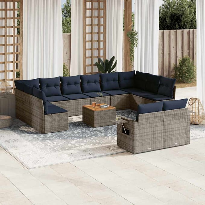 vidaXL - 13-delige - tuinbankset - met - kussens, - grijs - polyrotan