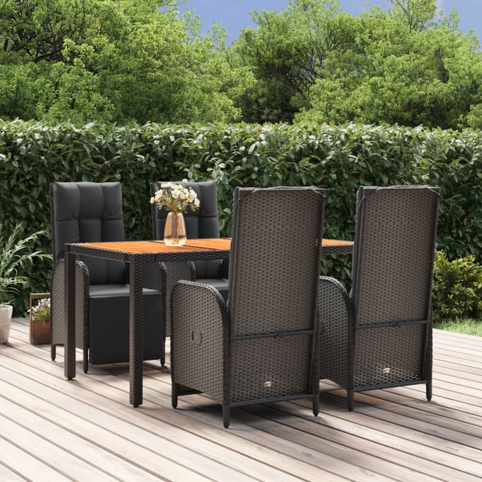 vidaXL - 5-delige - Tuinset - met - kussens - poly - rattan - zwart