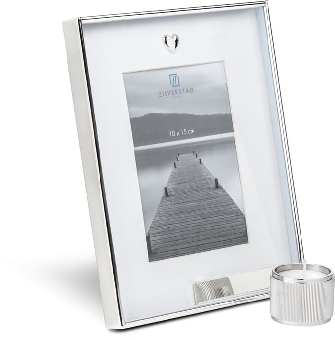 Zilverstad - Memory fotolijst met hart icoon en waxinelichthouder zilver kleur