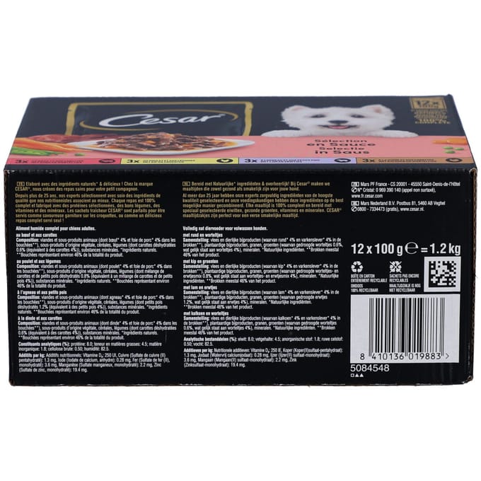 Cesar Maaltijdzakjes Multipack Selection In Saus - Hondenvoer - 12x100 g 12 stuks