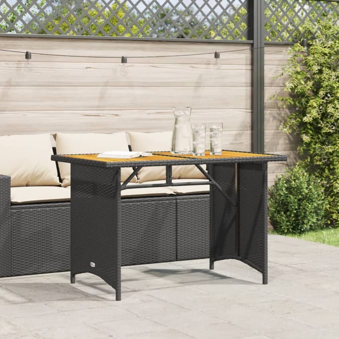 vidaXL - Tuintafel - met - houten - blad - 110x68x70 - cm - poly - rattan - zwart