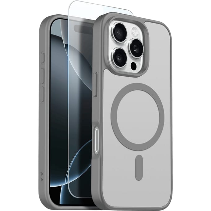 Northjo 2-in-1 iPhone 16 Pro Max Hoesje – Shockproof, MagSafe + Screenprotector Grijs