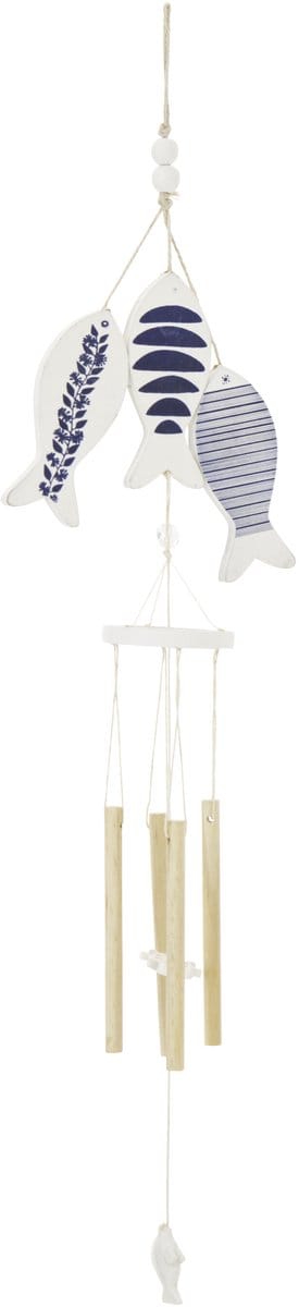 J-Line windgong Vis Motieven - hout/touw - blauw/wit