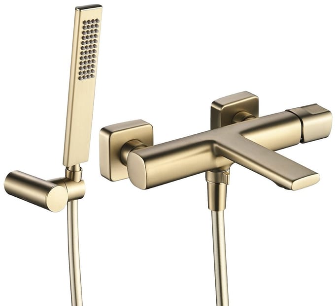 Laveo Tores Serie - Wandgemonteerde Badkraan - Set Met Handdouche - Geborsteld Goud