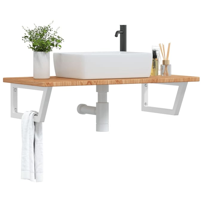 vidaXL - Badkamer - wandschap - staal - en - massief - eikenhout
